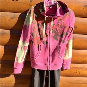 Tie Dye Pink Leaf Motif Hoodie BaMBooco